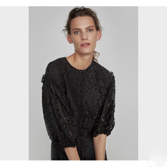 Zara Midi Guipure Lace 3/4 Voluminous Sleeve Jumpsuit - Picture 5 of 11